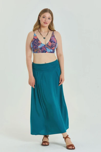 Beli Lastikli Drape Detaylı Büyük Beden Etek - Resim 2