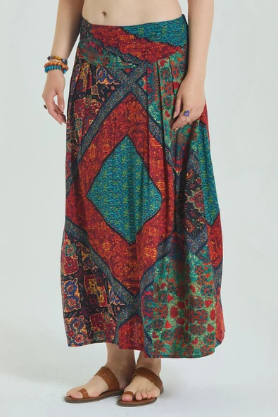Beli Lastikli Drape Detaylı Büyük Beden Etek - 3