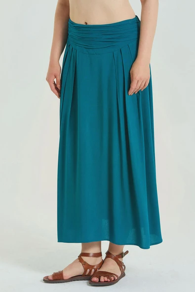 Beli Lastikli Drape Detaylı Büyük Beden Etek - Resim 3