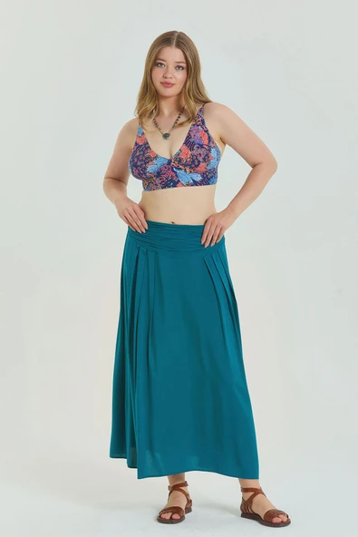 Beli Lastikli Drape Detaylı Büyük Beden Etek - Resim 6