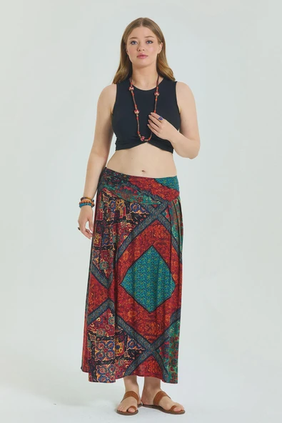 Beli Lastikli Drape Detaylı Büyük Beden Etek - 6