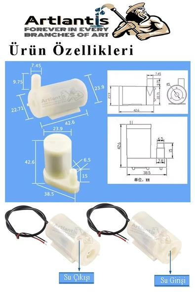 Mini Su Pompası 2 Adet Mikro Dalgıç Pompa Solonoid Su Pompası DC 3-5 Volt Küçük Akvaryum Motoru 100l/h - 2