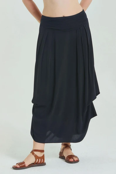 Beli Lastikli Drape Detaylı Büyük Beden Etek - 3