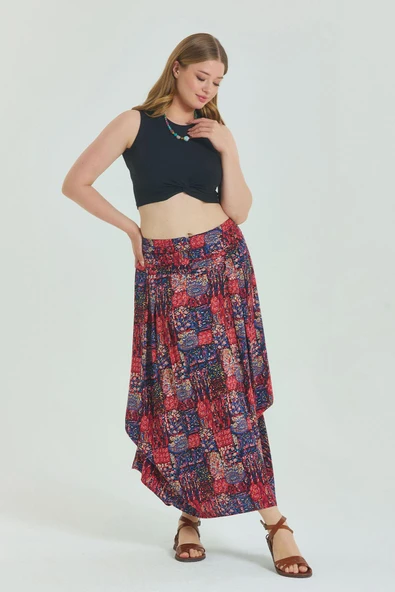 Beli Lastikli Drape Detaylı Büyük Beden Etek - 3