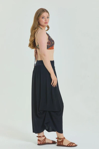 Beli Lastikli Drape Detaylı Büyük Beden Etek - 4