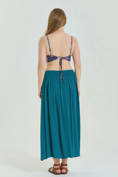 Beli Lastikli Drape Detaylı Büyük Beden Etek - Resim 5