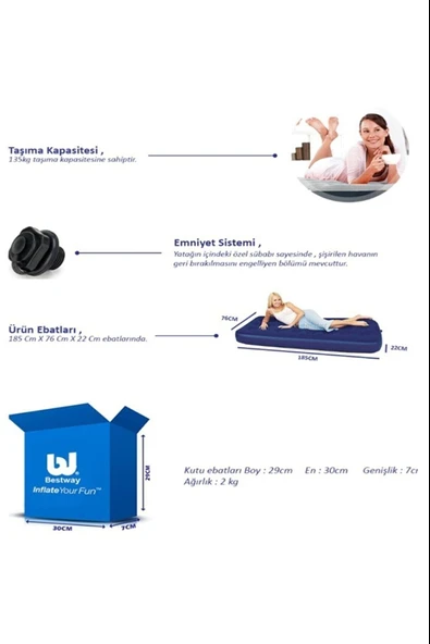 Bestway Pavillo Tek Kişilik Pompa Dahil Şişme Yatak 67000 - 3
