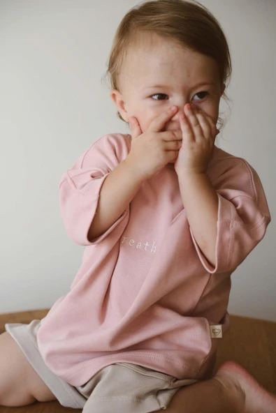 Pembe Bisiklet Yaka Oversize T-shirt Bebek - Çocuk - 3