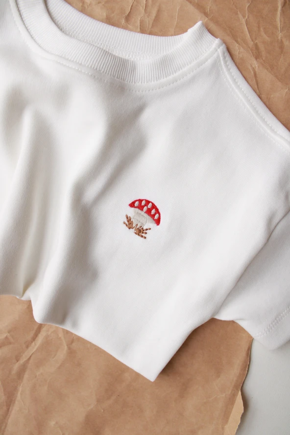 Mantar Nakışlı Oversize T-shirt - 8