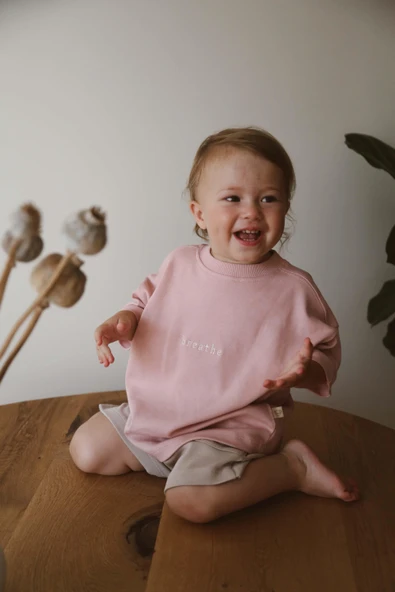 Pembe Bisiklet Yaka Oversize T-shirt Bebek - Çocuk - 4