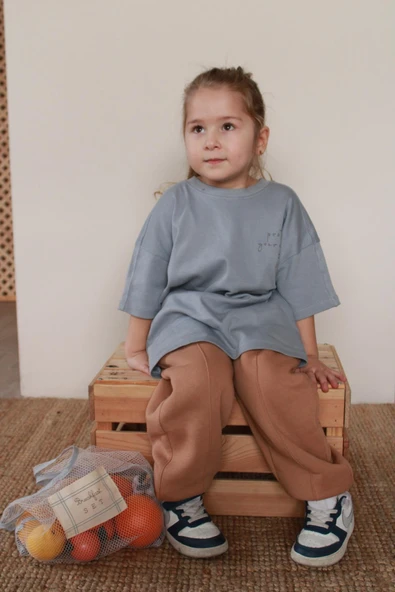 Açık Gri Nakışlı Oversize T-shirt - 3