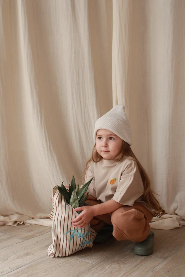 Ananas Nakışlı Oversize T-shirt - Resim 2