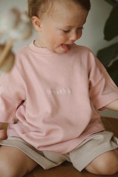 Pembe Bisiklet Yaka Oversize T-shirt Bebek - Çocuk - 2