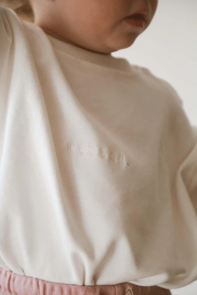 Beyaz Bisiklet Yaka Oversize T-shirt Bebek - Çocuk - 6