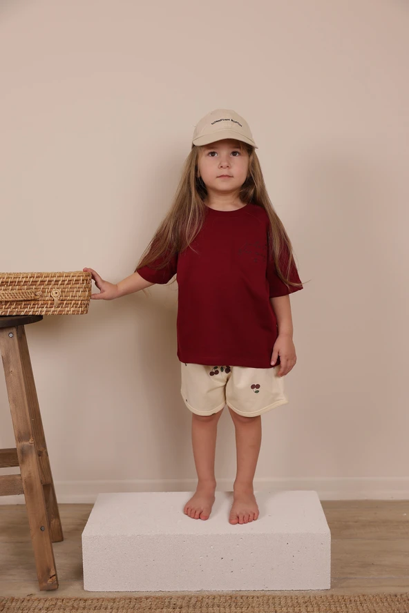 Bordo Nakışlı Oversize T-shirt - 6
