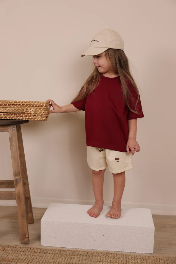 Bordo Nakışlı Oversize T-shirt - 5