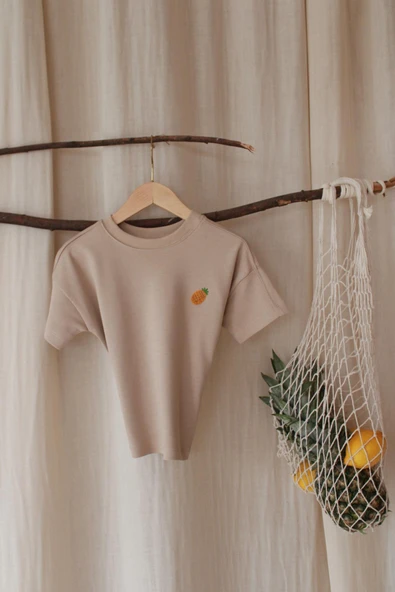 Ananas Nakışlı Oversize T-shirt - Resim 6