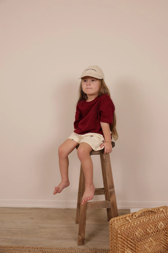 Bordo Nakışlı Oversize T-shirt - 3