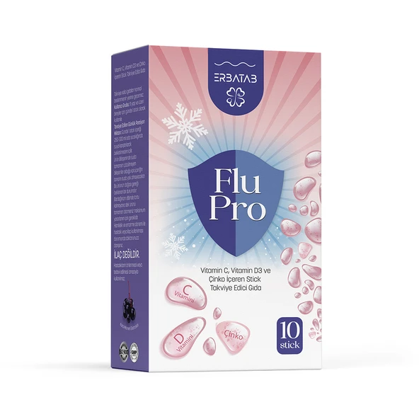 Erbatab Flu-Pro Vitamin C Vitamin D3  Çinko ve Karamürver Ekstresi 10 Stick