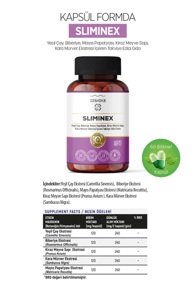 Erbatab Sliminex (Yeşilçay - Biberiye - Mayıs Papatyası - Kiraz Sapı Ekstresi) 60 Kapsül - 5