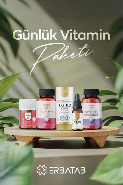 Erbatab Günlük Vitamin Paketi(Thyrobex, D3K2, B12, Magnezyum) ürün görseli