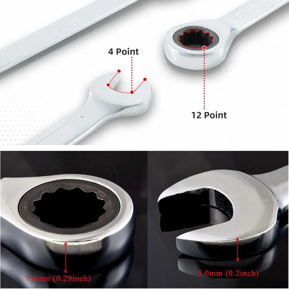 Cırcırlı Anahtar 10 mm Açık Ağızlı Düz ve Cırcır Kombine Anahtar 1 Adet Somun Sökme Sıkma - 3
