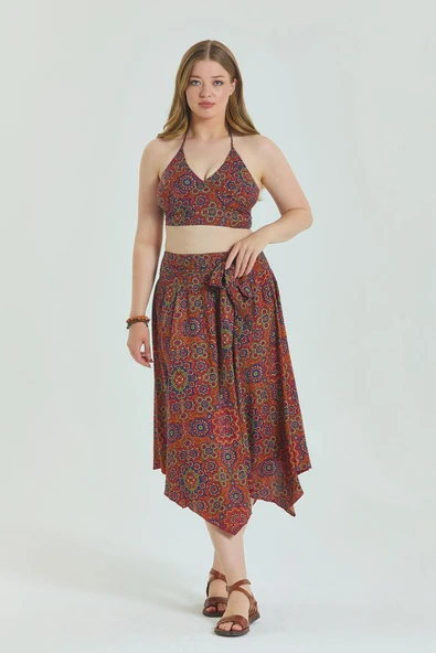 Gipe Detaylı Beli Bağlamalı Büyük Beden Etek - Resim 2