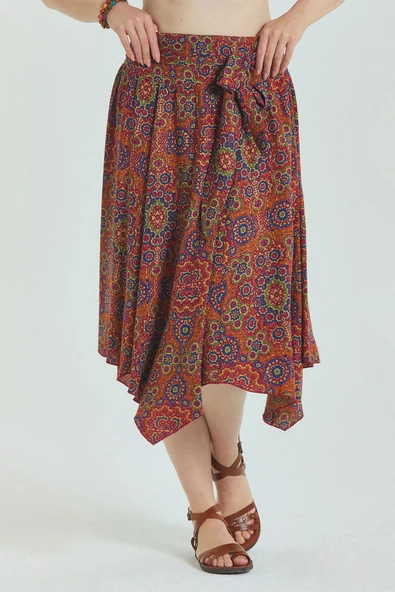 Gipe Detaylı Beli Bağlamalı Büyük Beden Etek - Resim 4