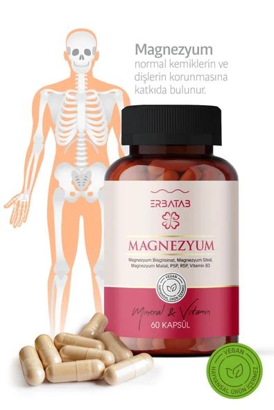 Erbatab Magnezyum 3 lü Form (Bisglisinat, Sitrat, Malat) & Vitamin B2 , B3 , B6 - 60 Kapsül - 3