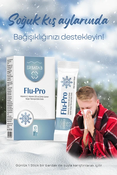 Erbatab Flu-Pro Vitamin C Vitamin D3  Çinko ve Karamürver Ekstresi 10 Stick