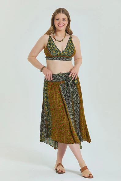 Gipe Detaylı Beli Bağlamalı Büyük Beden Etek - Resim 2