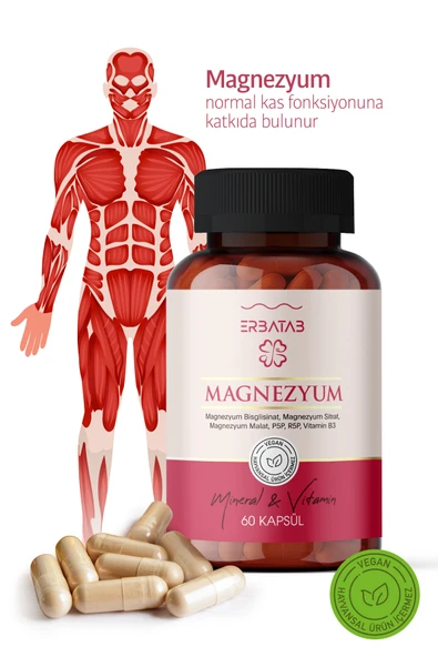 Erbatab Magnezyum 3 lü Form (Bisglisinat, Sitrat, Malat) & Vitamin B2 , B3 , B6 - 60 Kapsül - 6
