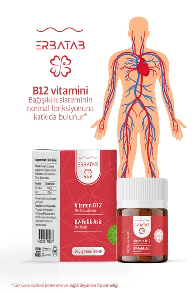 Erbatab Vitamin B12- Folik Asit B9-Metilkobalamin-Metilfolat - 2