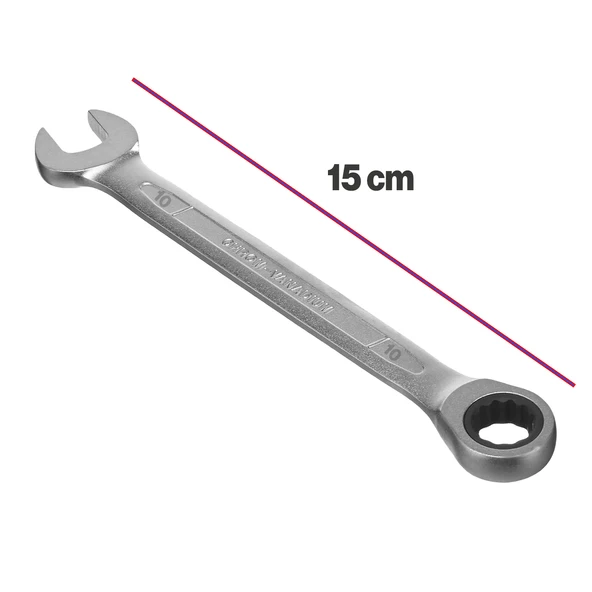 Cırcırlı Anahtar 10 mm Açık Ağızlı Düz ve Cırcır Kombine Anahtar 1 Adet Somun Sökme Sıkma - 4