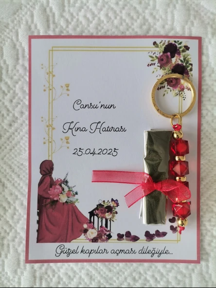 48 Adet Kişiye Özel Kına Hatırası Kırmızı Anahtarlık ve Paketlenmiş Kına Dağıtmalık Hediyelik