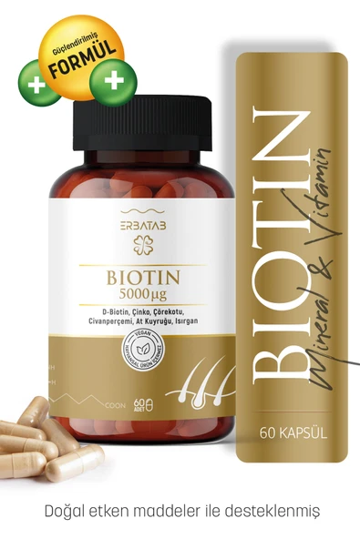 Erbatab Biotin (Çinko Çörekotu Civan Perçemi At Kuyruğu Isırgan Ekstresi) 60 Kapsül - 3