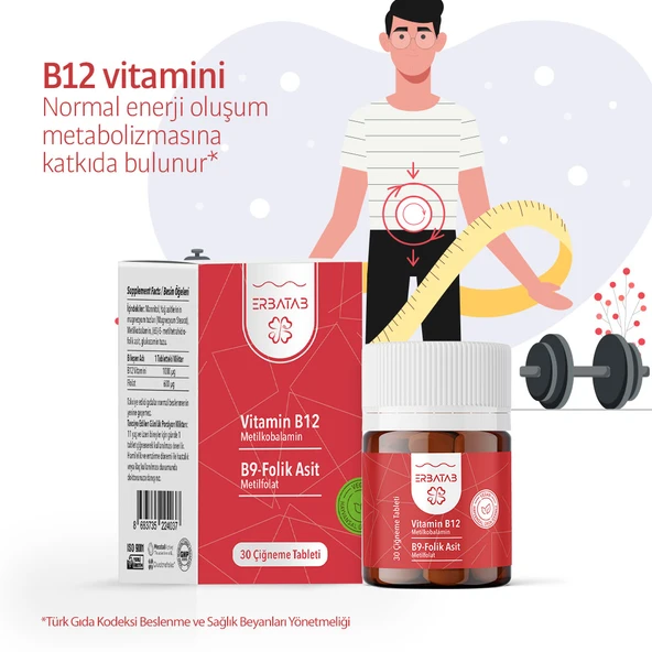 Erbatab Vitamin B12- Folik Asit B9-Metilkobalamin-Metilfolat - 4