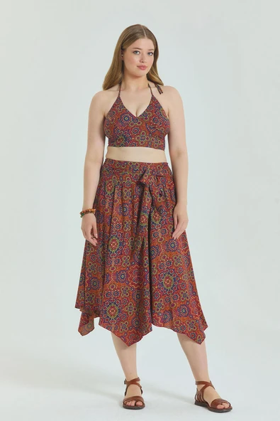 Gipe Detaylı Beli Bağlamalı Büyük Beden Etek - Resim 6