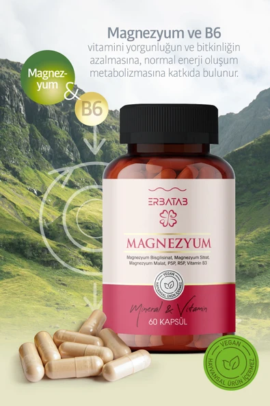 Erbatab Magnezyum 3 lü Form (Bisglisinat, Sitrat, Malat) & Vitamin B2 , B3 , B6 - 60 Kapsül - 7