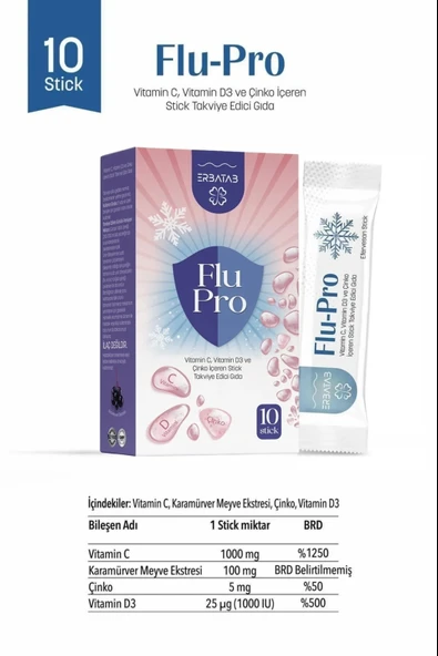 Erbatab Flu-Pro Vitamin C Vitamin D3 Çinko ve Karamürver Ekstresi 10 Stick - 7