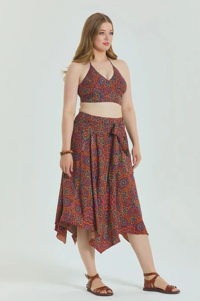 Gipe Detaylı Beli Bağlamalı Büyük Beden Etek - Resim 3