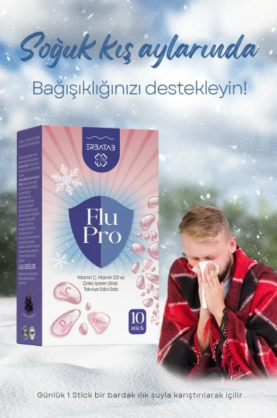 Erbatab Flu-Pro Vitamin C Vitamin D3  Çinko ve Karamürver Ekstresi 10 Stick - Resim 2