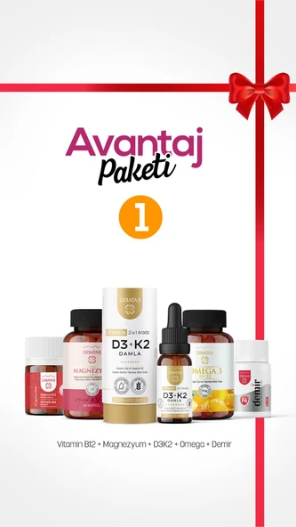Erbatab Avantaj Paketi 1 (Magnezyum, D3K2, B12 - B9, Omega, Demir)