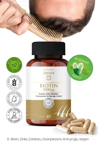 Erbatab Biotin (Çinko Çörekotu Civan Perçemi At Kuyruğu Isırgan Ekstresi) 60 Kapsül - 4