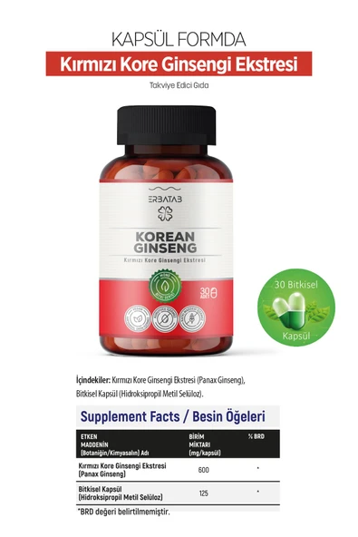 Erbatab Kırmızı Kore Ginsengi Ekstresi 30 Kapsül - 7