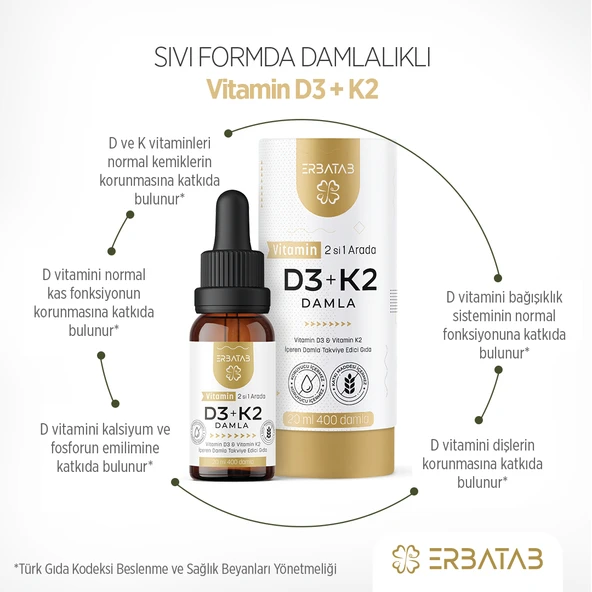 Erbatab D3-K2 20 ML( D3K2 , D vitamini , K vitamini ) - 3