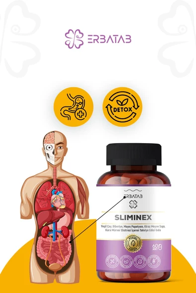 Erbatab Sliminex (Yeşilçay - Biberiye - Mayıs Papatyası - Kiraz Sapı Ekstresi) 60 Kapsül - Resim 2