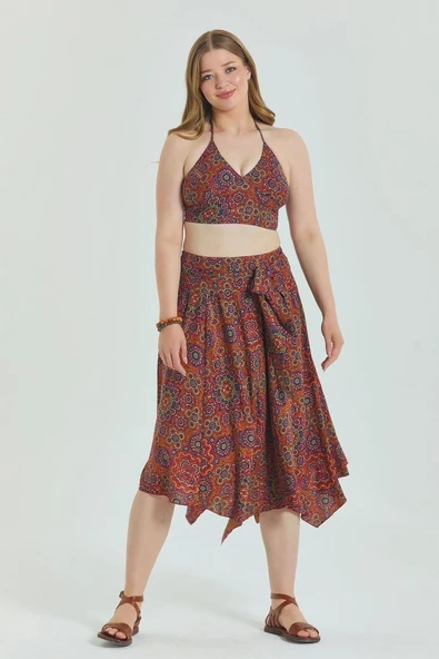 Gipe Detaylı Beli Bağlamalı Büyük Beden Etek - Resim 7