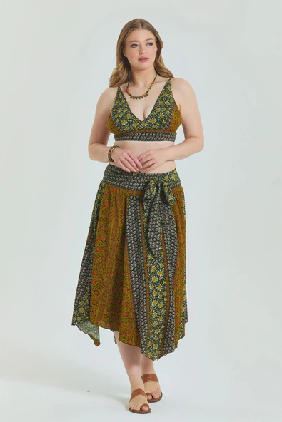 Gipe Detaylı Beli Bağlamalı Büyük Beden Etek - Resim 4