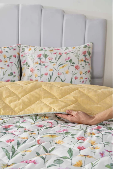 Rivaİstanbul Botanical Çift Kişilik Pamuklu Kapitone Pike & Çok Amaçlı Yatak Örtüsü - Resim 5